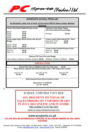 Horsforth High School Pricelist 2023 (TO VIEW ONLY)