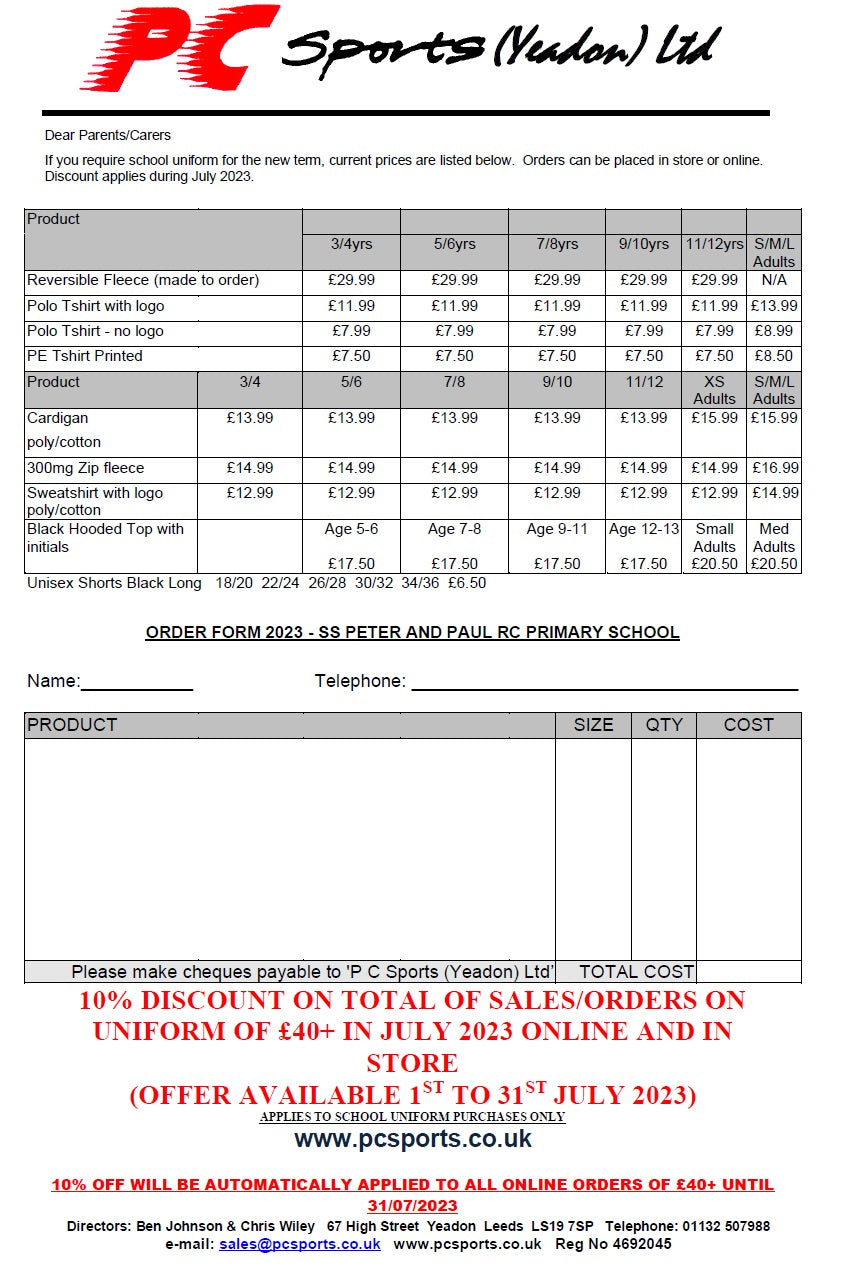 Ss Peter & Paul Primary School Pricelist 2023 (TO VIEW ONLY)