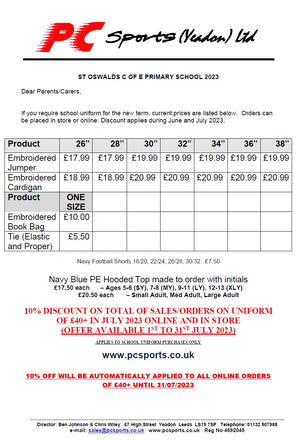 St Oswalds C of E Primary Pricelist 2023 (TO VIEW ONLY)