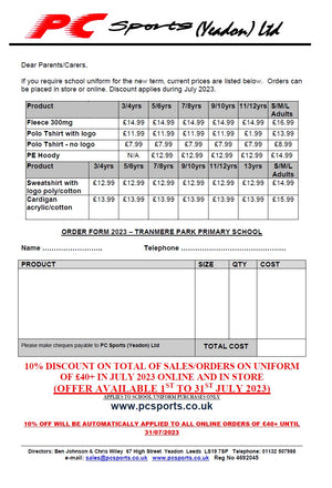 Tranmere Park Primary School Pricelist 2023 (TO VIEW ONLY)