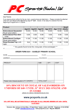 Guiseley Primary Price List