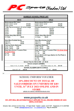Guiseley High School Price List