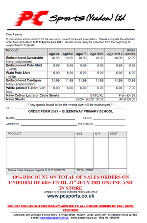 Queensway Primary School Price List